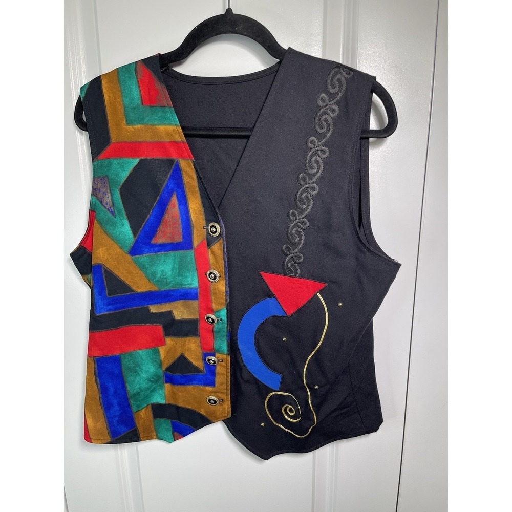 Vintage Eva 90s Streetwear Geometric Button Vest Size 14 Multicolor Made in USA - Picture 9 of 9